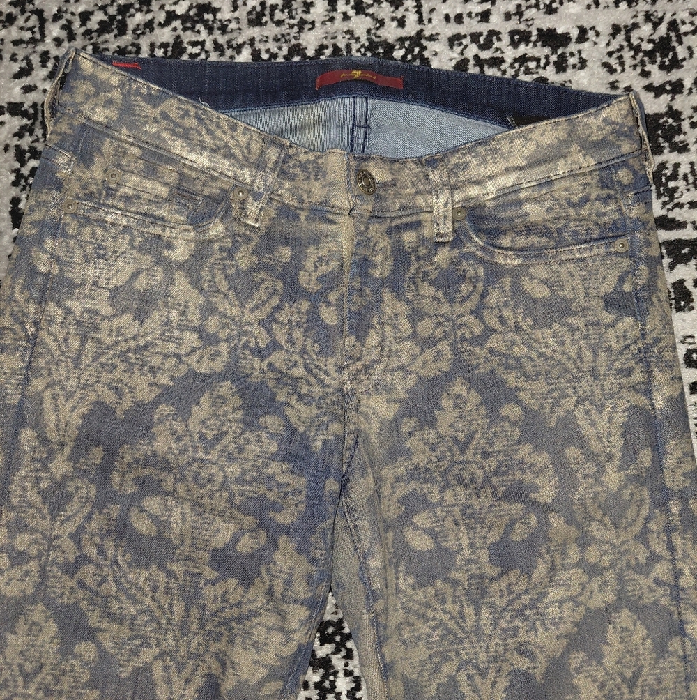 7 For All Mankind Size 29 Floral Metallic Brocade Textured Denim Jeans - Picture 9 of 16